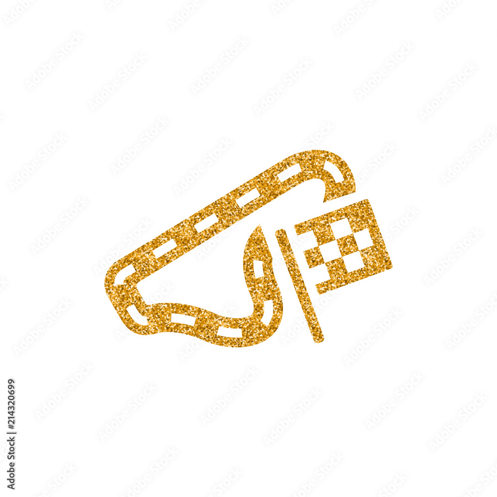 Race circuit icon in gold glitter texture. Sparkle luxury style vector illustration.