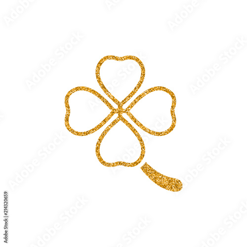 Clover icon in gold glitter texture. Sparkle luxury style vector illustration.
