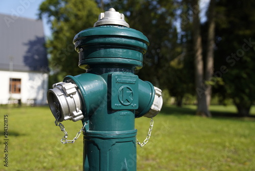 Green water hydrant in a park