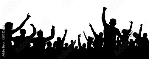 Crowd of cheerful people, applause silhouette vector. Big crowd with lots of people cheering and excited. Audience, event, mob