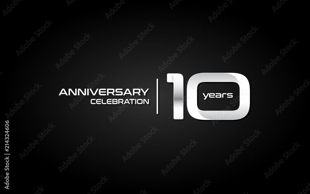 10 years anniversary celebration logo, white, isolated on white background