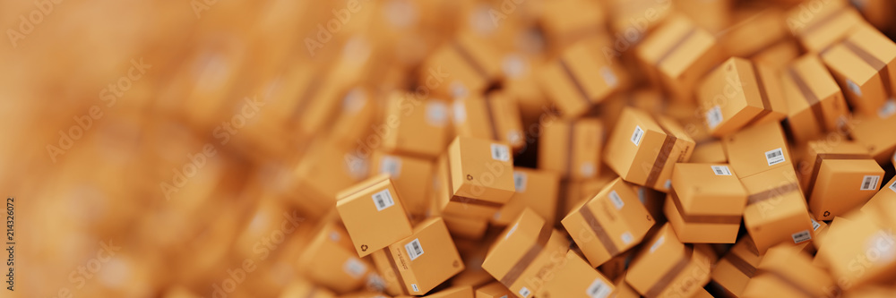 Fototapeta premium Infinite shipping boxes, transportation and logistics concept, original 3d rendering illustration