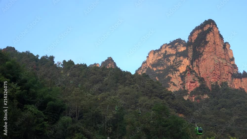 Zhangjiajie Tianzi Mountain with the Cableway. Wulingyuan, Hunan, China Zhangjiajie Tianzi Mountain with the Cableway. Wulingyuan, Hunan, China