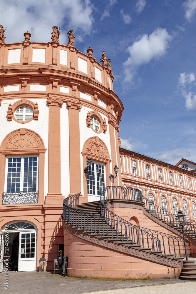 detail of Biebrich castle in Wiesbaden under blue sky