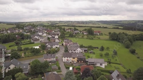  Spectacular view from above on the town of Schleiden Germany. Houses, buildings, architecture. A lot of greenery, summer. Eco-friendly