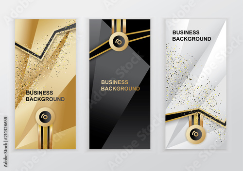 Vertical luxury gold black silver banners. Triangle abstract vector background photo