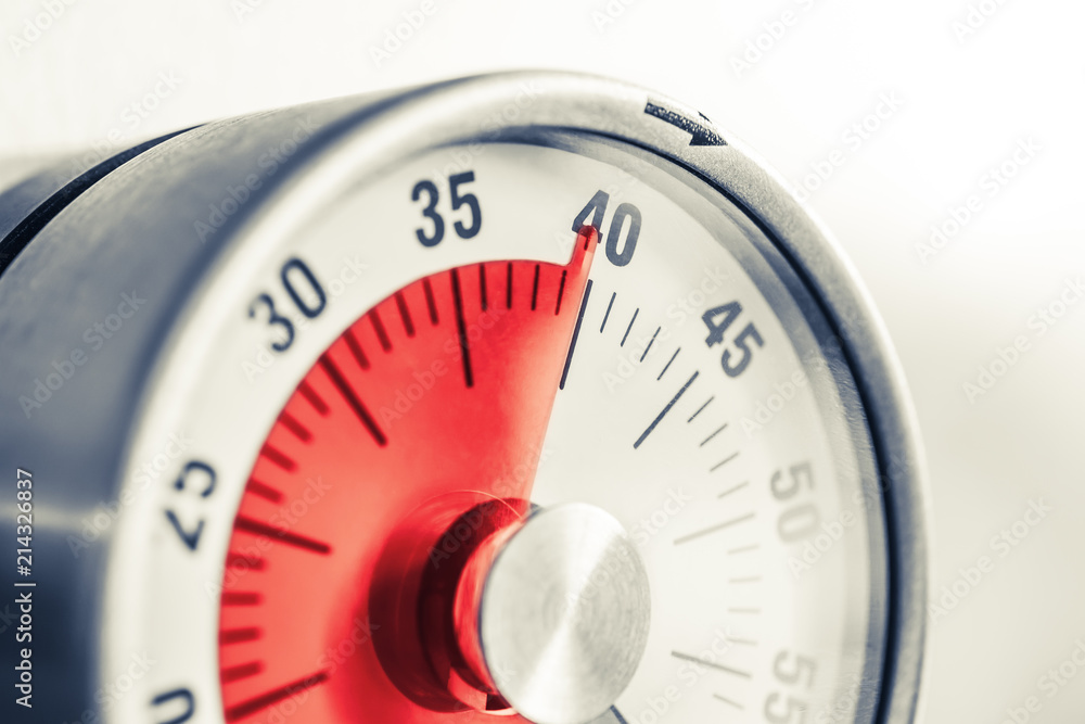 40 Minutes - Analog Kitchen Timer With Red Mark Placed On A Fridge In Monochrome Colors 40 Minutes - Analog Kitchen Timer With Red Mark Placed On A Fridge In Monochrome Colors