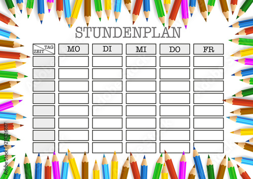 Stundenplan Vorlage mit farbigen Buntstiften