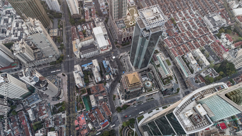 Aerial View of business area and cityscape in west Nanjing road, Jing`an district, Shanghai © Bob