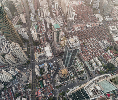 Aerial View of business area and cityscape in west Nanjing road  Jing an district  Shanghai