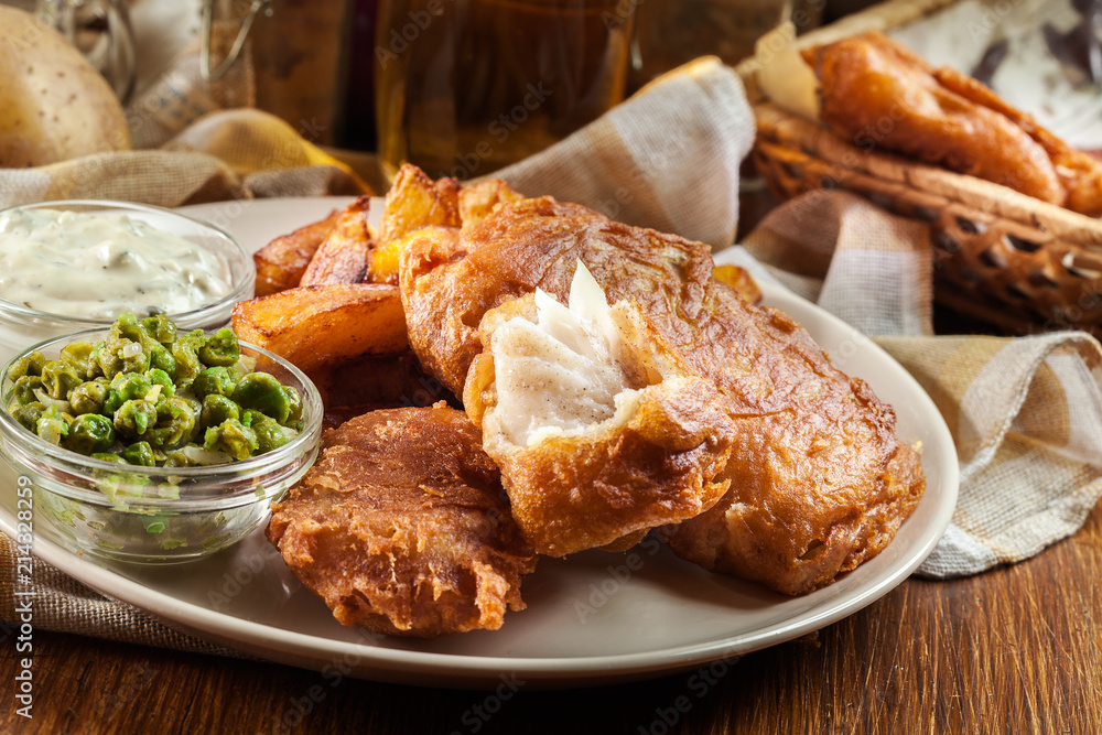 Traditional fish in beer batter and chips Traditional fish in beer batter and chips