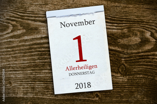 Abreißkalender Kalender mit Allerheiligen 2018