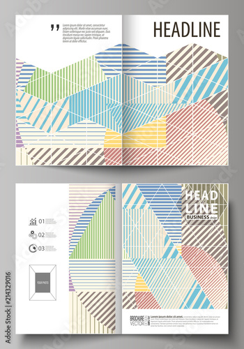 Business templates for bi fold brochure, magazine, flyer, booklet. Cover template, abstract vector layout in A4 size. Minimalistic design with lines, geometric shapes forming beautiful background.