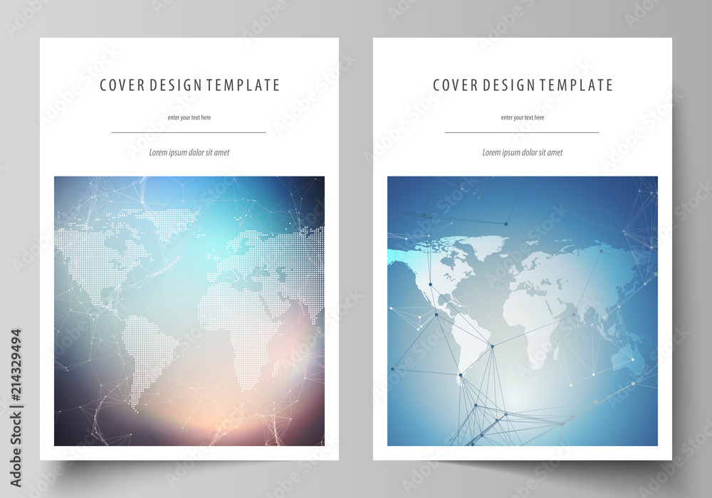 The vector illustration of the editable layout of A4 format covers design templates for brochure, magazine, flyer, booklet, report. Polygonal geometric linear texture. Global network, dig data concept