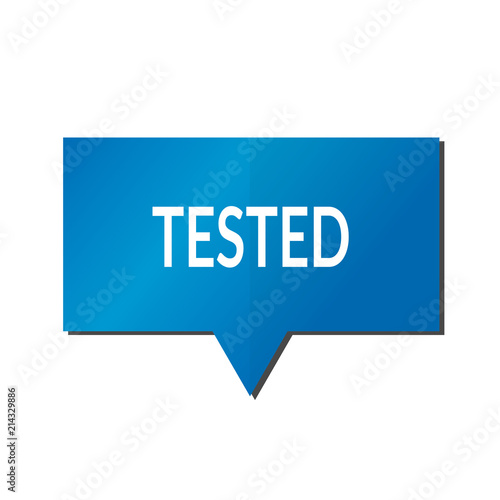 Blue tested speech bubble on white background