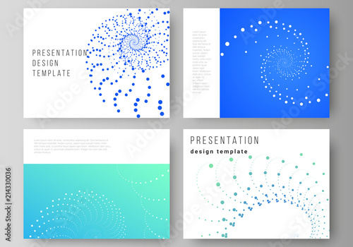 The minimalistic abstract vector illustration of the editable layout of the presentation slides design business templates. Geometric technology background. Abstract monochrome vortex trail.