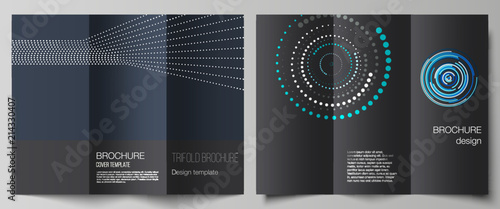 The minimal vector illustration of editable layouts. Modern creative covers design templates for trifold brochure or flyer with simple geometric background made from dots, circles. photo