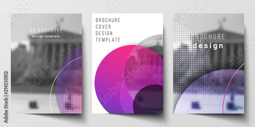 The vector layout of A4 format modern cover mockups design templates for brochure, magazine, flyer, booklet, annual report. Creative modern bright background with colorful circles and round shapes