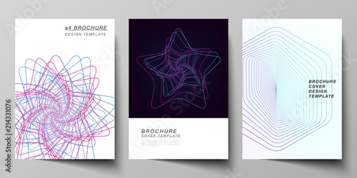Vector layout of A4 format cover mockups design templates for brochure, flyer, booklet, report. Random chaotic lines that creat real shapes. Chaos pattern, abstract texture. Order vs chaos concept.
