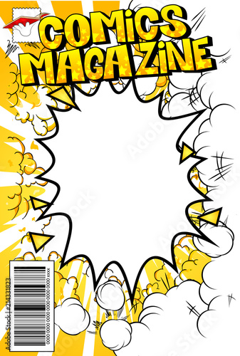 Editable comic book cover with abstract background.