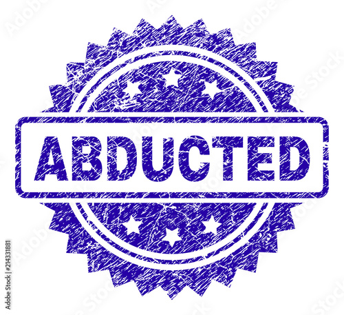 ABDUCTED stamp watermark with dirty style. Blue vector rubber seal print of ABDUCTED title with dirty texture.