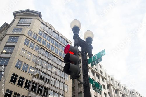 Traffic light at the junction in Washington DC photo