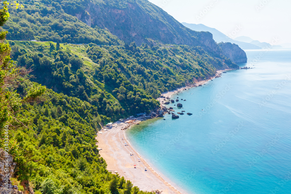 View from above on the Adriatic sea coastline at Montenegro, nature landscape, vacations to the summer paradise