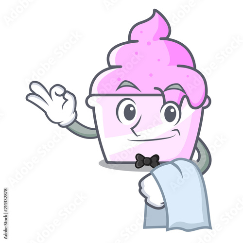 Waiter ice cream paper cup mascot cartoon