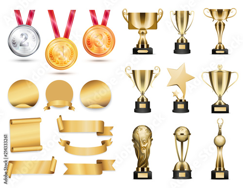 Medals and Cups Icons Color Vector Illustration