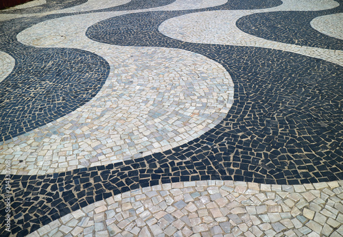 The Portuguese Pavement Wave Pattern at Copacabana Beach in Rio de Janeiro, Brazil, South America