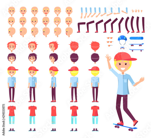 Skater Boy Constructor Set Vector Illustration
