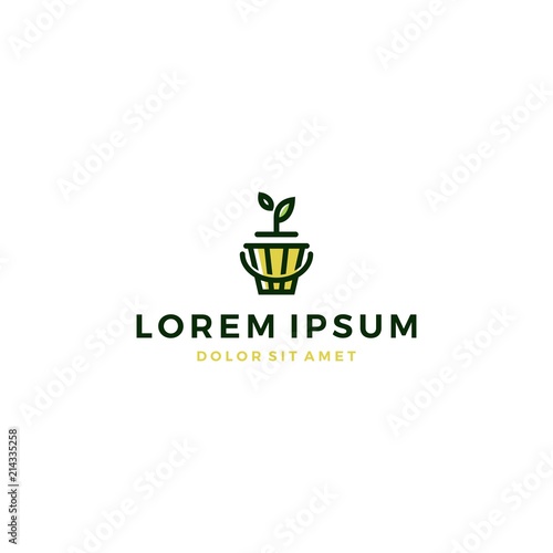 leaf plant bucket pot logo vector icon template