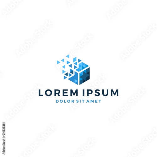 digital box cube tech pixel shattered logo vector template