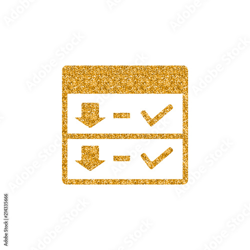 Download interface icon in gold glitter texture. Sparkle luxury style vector illustration.