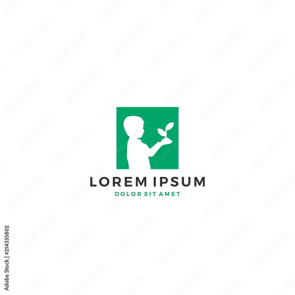 green child kid plant care logo template vector icon green child kid plant care logo template vector icon