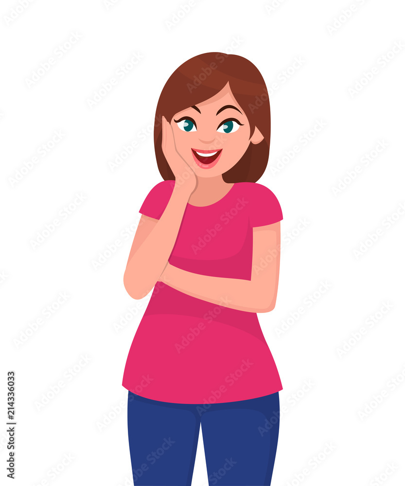 Amazed or surprised pretty young woman facial expression. Vector illustration in cartoon style. Amazed or surprised pretty young woman facial expression. Vector illustration in cartoon style.