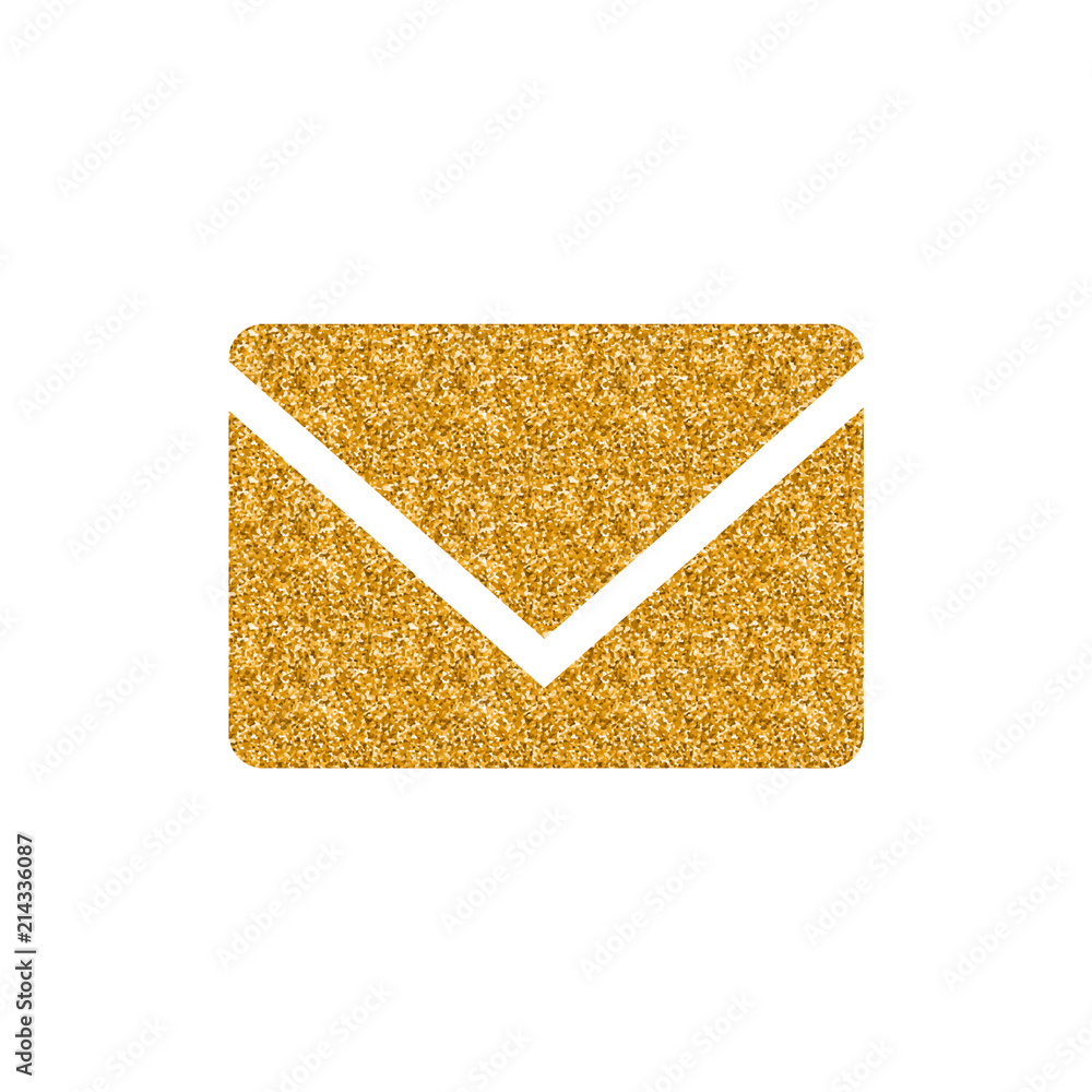 Envelope icon in gold glitter texture. Sparkle luxury style vector