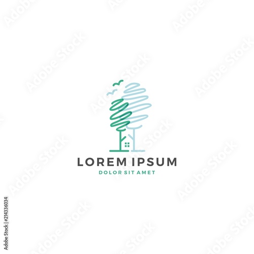 tree house bird logo vector icon template