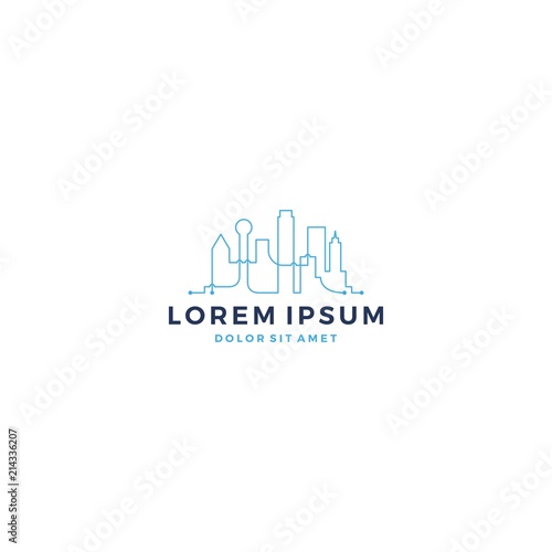 smart city building skyline tech logo template vector icon
