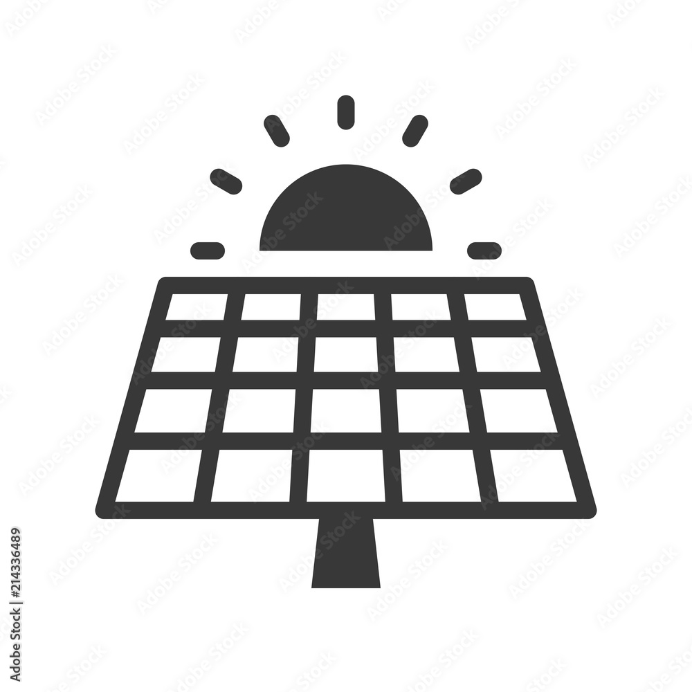 Solar cell panel and sun, green energy icon Solar cell panel and sun, green energy icon