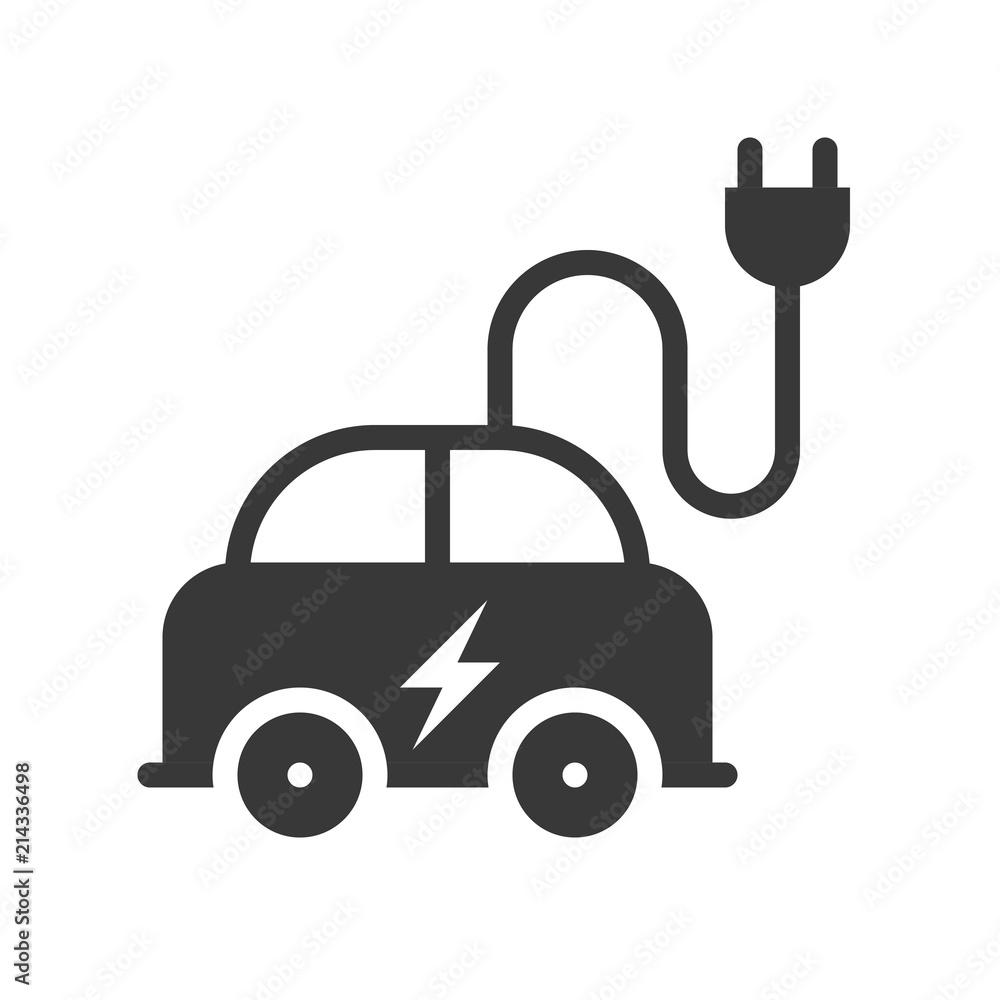 Electric car icon, green energy concept