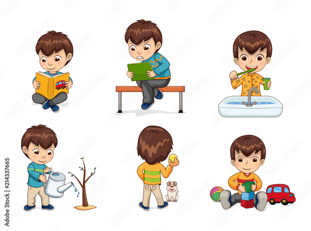 Boy Activities Collection Vector Illustration Boy Activities Collection Vector Illustration