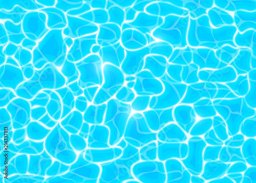 Water vector background, ripple and flow with waves. Summer blue swiming pool pattern. Sea, ocean surface. Top view