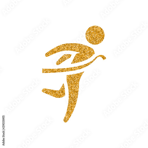 Finish line icon in gold glitter texture. Sparkle luxury style vector illustration.