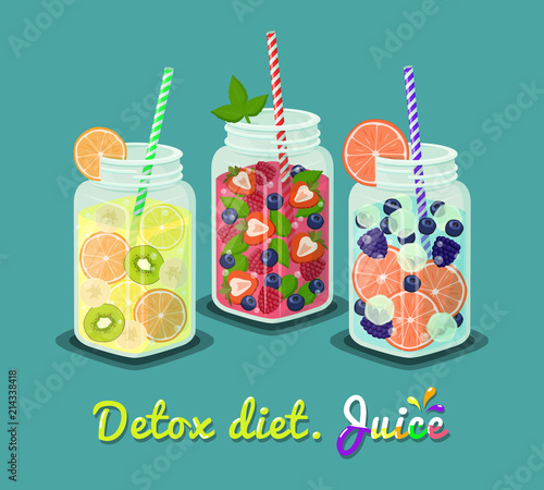 Detox Diet Juice Set of Mugs Vector Ilustration