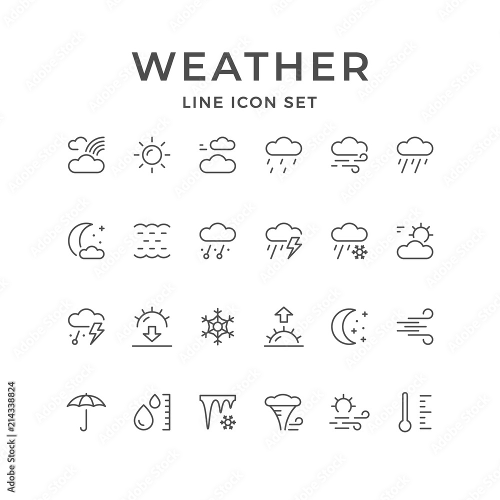 Set line icons of weather