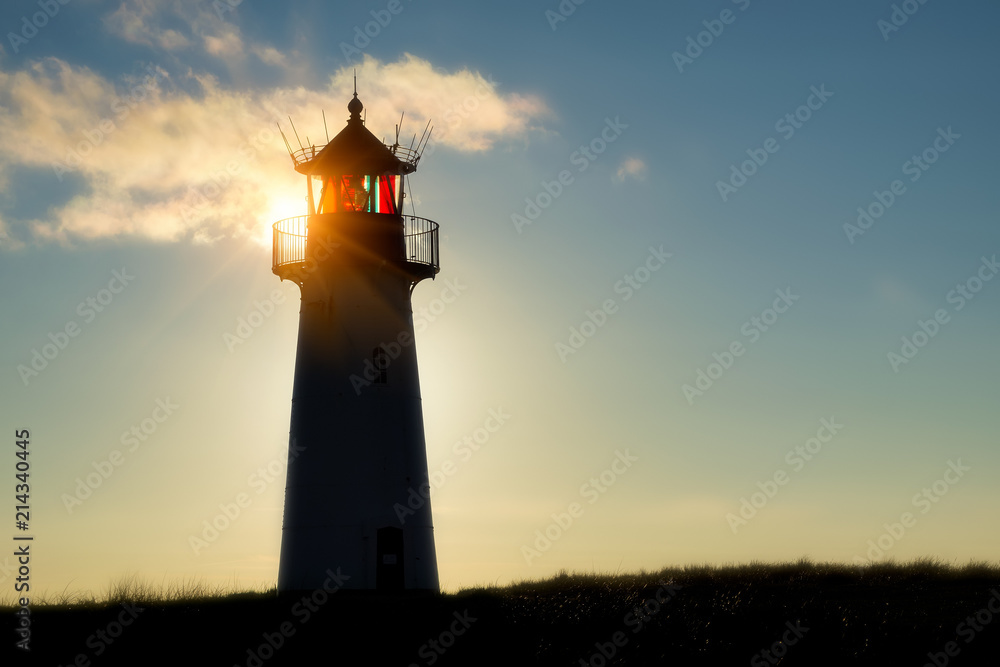 Silhouette of the  Lighthouse List-West on the island Sylt, Germany