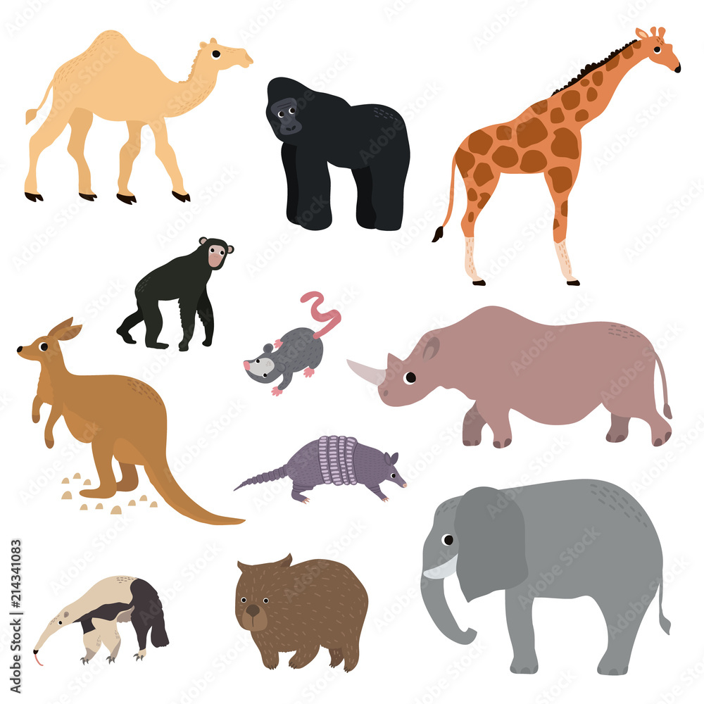 Wild animals set in flat style. Vector Illustration Wild animals set in flat style. Vector Illustration