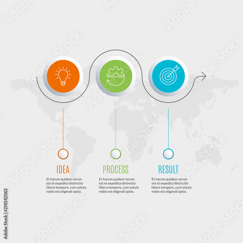 3 steps infographic design. Template for diagram, graph and chart. Timeline design with 3 levels, options, circles. Business presentation concept. Vector illustration.