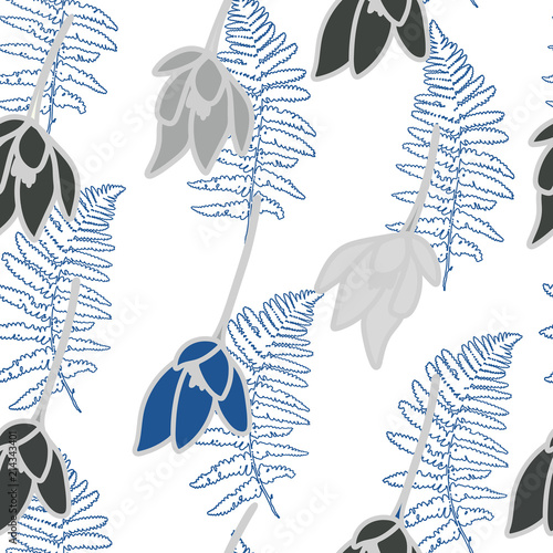 Tulips or crocuses vector seamless pattern. Floral modern background with sty...